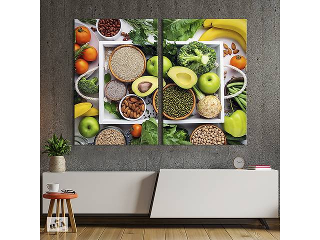 Модульная картина из двух частей KIL Art Вегетарианские продукты на кухонной поверхности 71x51 см (1648-2)
