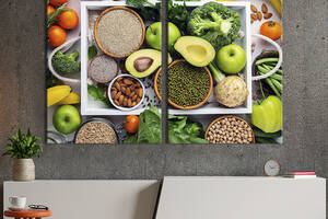Модульная картина из двух частей KIL Art Вегетарианские продукты на кухонной поверхности 165x122 см (1648-2)