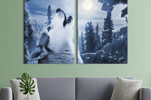Модульная картина из двух частей KIL Art Вой волка в снежном лесу 71x51 см (1761-2)