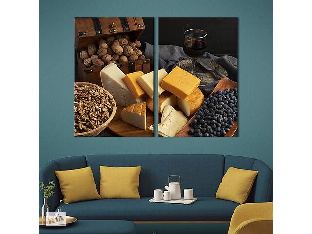Модульная картина из двух частей KIL Art и напитки Красное вино голубика и грецкие орехи к сыру 111x81 см (1643-2)