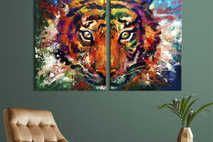 Модульная картина из двух частей KIL Art Яркий разноцветный тигр 111x81 см (1697-2)
