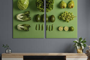 Модульная картина из двух частей KIL Art Ингредиенты для зеленого салата из овощей и фруктов 111x81 см (1582-2)