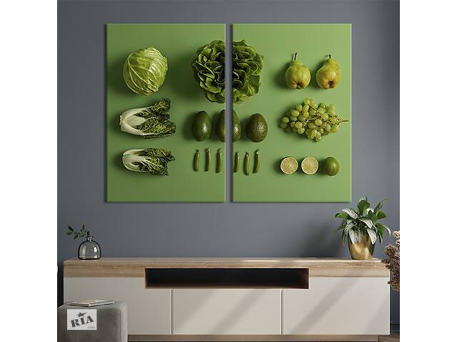 Модульная картина из двух частей KIL Art Ингредиенты для зеленого салата из овощей и фруктов 71x51 см (1582-2)