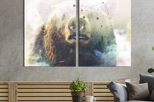 Модульная картина из двух частей KIL Art Изображение леса силуэтом медведя на светлом фоне 71x51 см (1732-2)