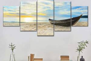 Модульна картина із п'яти частин Art Studio Shop Човен на піску 162x72 см (M5_L_93)