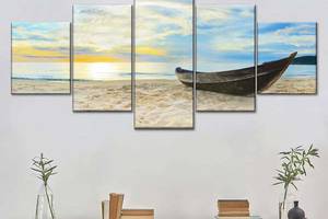 Модульна картина із п'яти частин Art Studio Shop Човен на піску 112x48 см (M5_M_93)