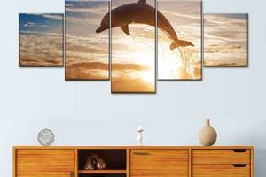 Модульна картина з п'яти частин Art Studio Shop Стрибок у променях заходу сонця 162x72 см (M5_L_105)