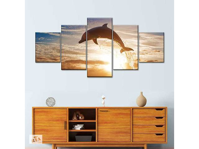 Модульна картина з п'яти частин Art Studio Shop Стрибок у променях заходу сонця 112x48 см (M5_M_105)