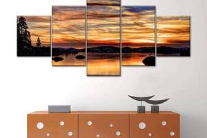 Модульна картина з п'яти частин Art Studio Shop Захід сонця на поверхні озера 162x72 см (M5_L_38)
