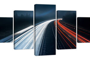 Модульна картина з п'яти частин KIL Art Лінії вечірньої магістралі 162x80 см (m52_20)