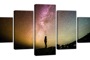 Модульная картина из пяти частей KIL Art Звездное небо с силуэтом человека 162x80 см (m52_31)