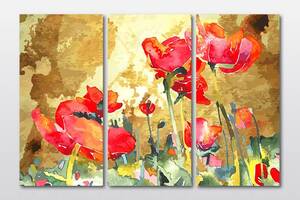 Модульная картина из трех частей Art Studio Shop Алые цветы на золотом поле 128x81 см (M3_L_168)