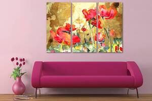 Модульна картина із трьох частин Art Studio Shop Червоні квіти на золотому полі 78x48 см (M3_M_168)
