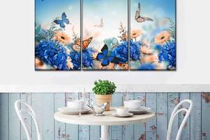 Модульна картина із трьох частин Art Studio Shop Метелики на квітах 128x81 см (M3_L_122)