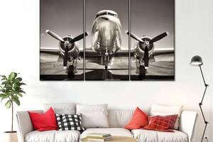 Модульная картина из трех частей KIL Art Блестящий самолет 156x100 см (M3_XL_87)