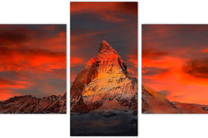 Модульная картина из трех частей KIL Art Горная вершина на фоне заката 96x60 см (m31_M_27)