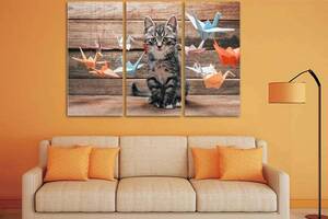 Модульная картина из трех частей KIL Art Котёнок и оригами 156x100 см (M3_XL_161)