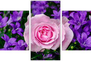 Модульна картина із трьох частин KIL Art Ніжна троянда серед дзвіночків 141x90 см (m31_L_33)