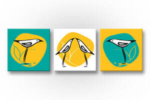 Модульная картина из трех частей Модульная картина Забавные Птички Malevich Store 231x75 см (MK322411)
