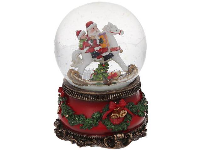 Музыкальный водяной шар 'Санта на белом Коне' 14см с заводным механизмом