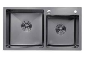Мийка для кухні з двома чашами інтегрована Lidz Handmade H7843 (LDH7843BPVD45586) Brushed Black PVD 3,0/1,0 мм