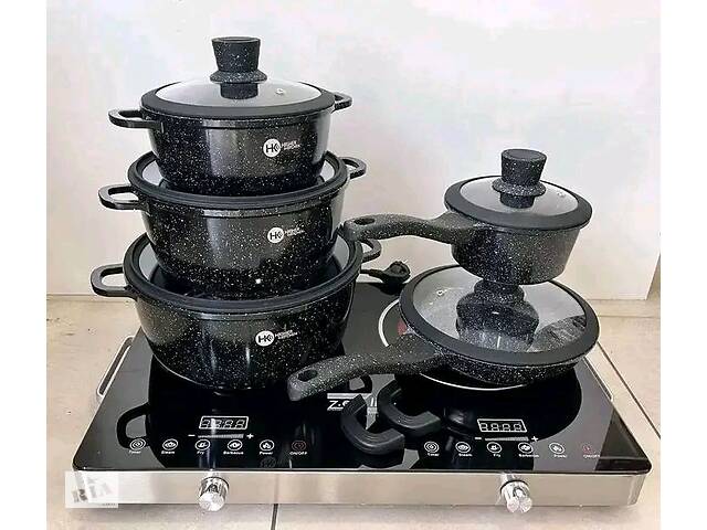Набор посуды Higher Kitchen с гранитным покрытием с силиконовыми крышками (12 предметов) НК-316 - Фото 3