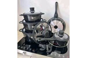 Набор посуды Higher Kitchen с гранитным покрытием с силиконовыми крышками (12 предметов) НК-316