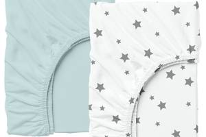 Набор простыни на резинке Cosas LIGHT BLUE/GREY STARS Ранфорс 140х200х20 см 2 шт Серый/Голубой