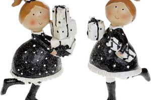 Набор 2 статуэтки-подвески 'Девчонка с Подарками' 9.5х5х11.5см, черный с белым