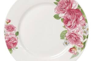 Набор 6 фарфоровых обеденных тарелок 'Розовые розы' Ø23см