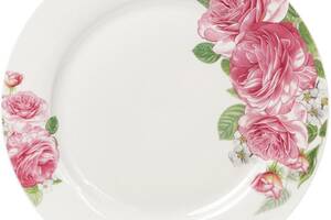 Набор 6 фарфоровых обеденных тарелок 'Розовые розы' Ø27см