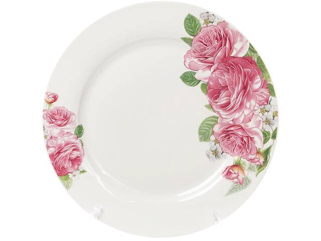 Набор 6 фарфоровых обеденных тарелок 'Розовые розы' Ø27см