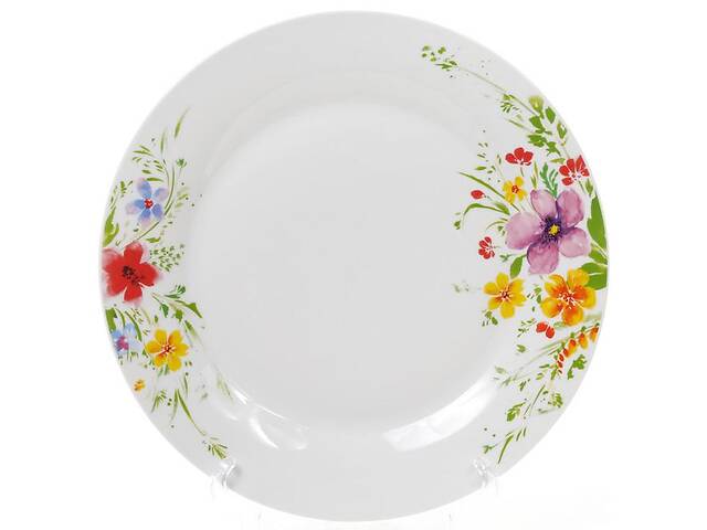 Набор 6 фарфоровых обеденных тарелок 'Цветы акварелью' Ø27см