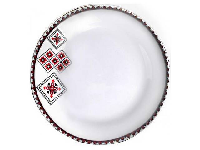 Набор 6 мелких тарелок Вышиванка красное и черное диаметр 23см S&T