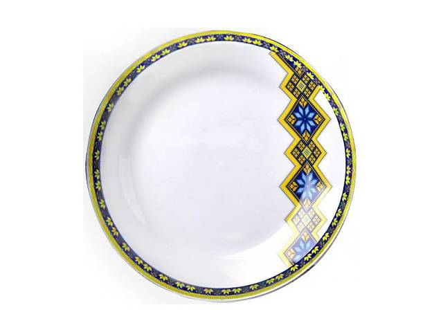 Набор 6 мелких тарелок Вышиванка желто-голубой ромб диаметр 20.5см S&T