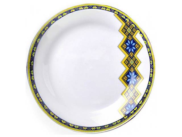 Набор 6 мелких тарелок Вышиванка желто-голубой ромб диаметр 23см S&T