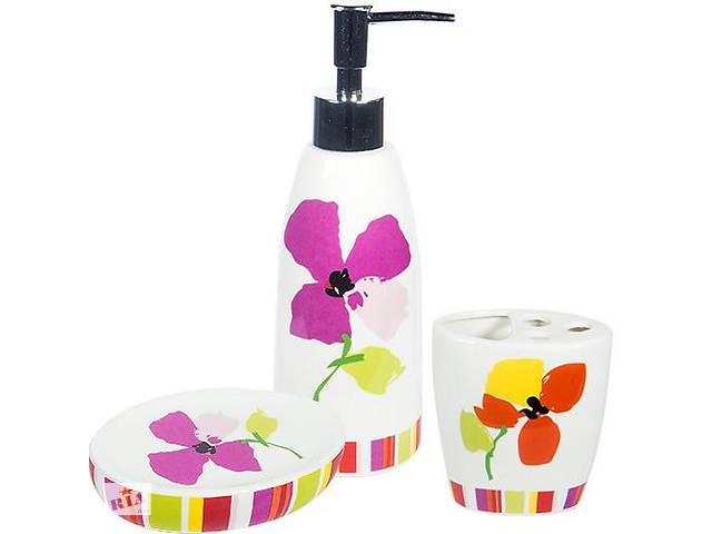 Набор аксессуаров Anemone 'Flowers' для ванной комнаты: дозатор, мыльница и стакан