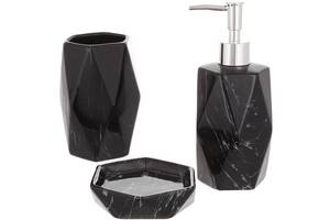 Набор аксессуаров Bright для ванной комнаты 'Черный мрамор' 3 предмета, керамика