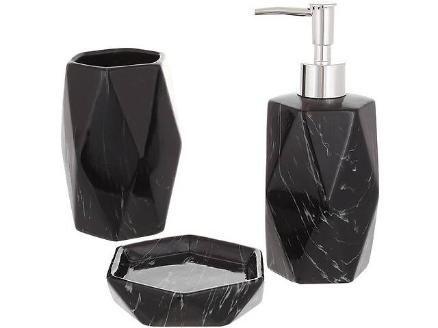 Набор аксессуаров Bright для ванной комнаты 'Черный мрамор' 3 предмета, керамика