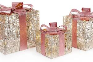 Набор декоративных подарков - 3 коробки 15х20см, 20х25см, 25х30см с LED-подсветкой, шампань с розовым