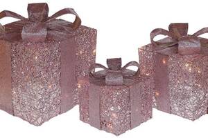 Набор декоративных подарков - 3 коробки 20см, 25см, 30см с LED-подсветкой, розовый