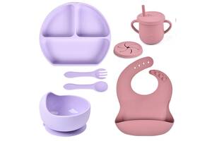 Набор детской посуды 2Life Y2+19 из 7 предметов на присоске Фиолетовый+Розовый (v-11502)