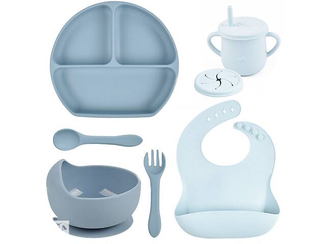 Набор детской посуды 2Life Y21+5 из 7 предметов на присоске Синий+Голубой (v-11504)