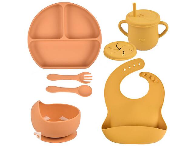 Набор детской посуды 2Life Y25+17 из 7 предметов на присоске Оранжевый+Желтый (v-11500)