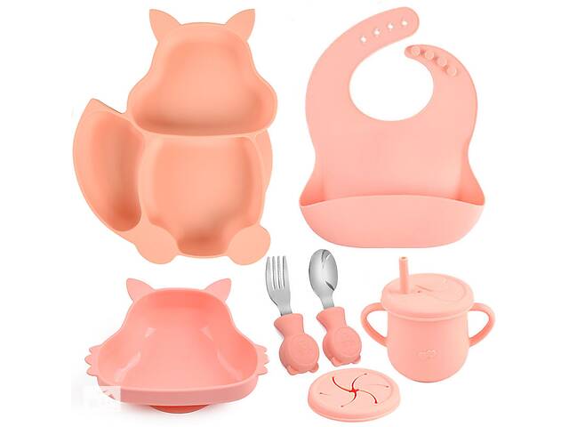 Набор детской посуды на присоске 2Life Белка Y12 из 7 предметов Розовый (v-11319)