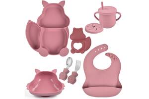 Набор детской посуды на присоске 2Life Белка Y19 из 7 предметов Розовый (v-11339)