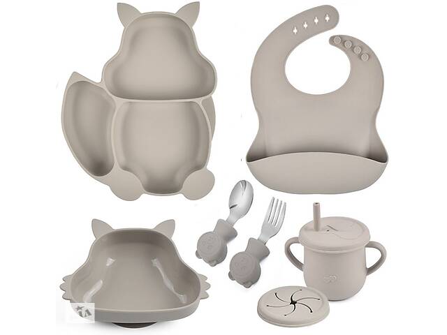 Набор детской посуды на присоске 2Life Белка Y20 из 7 предметов Серый (v-11327)