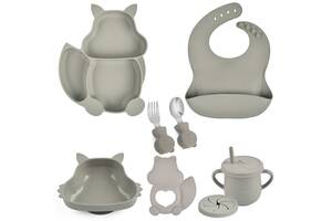 Набор детской посуды на присоске 2Life Белка Y22 из 7 предметов Серый (v-11340)