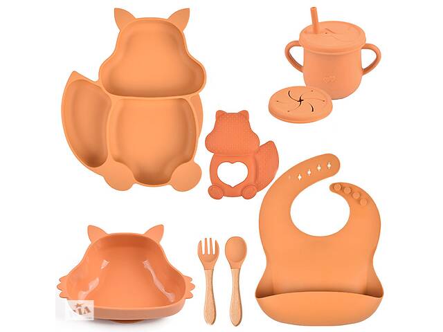 Набор детской посуды на присоске 2Life Белка Y25 из 7 предметов Оранжевый (v-11341)