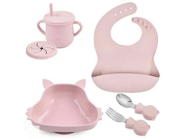 Набор детской посуды на присоске 2Life Белка Y26 из 6 предметов Розовый (v-11333)